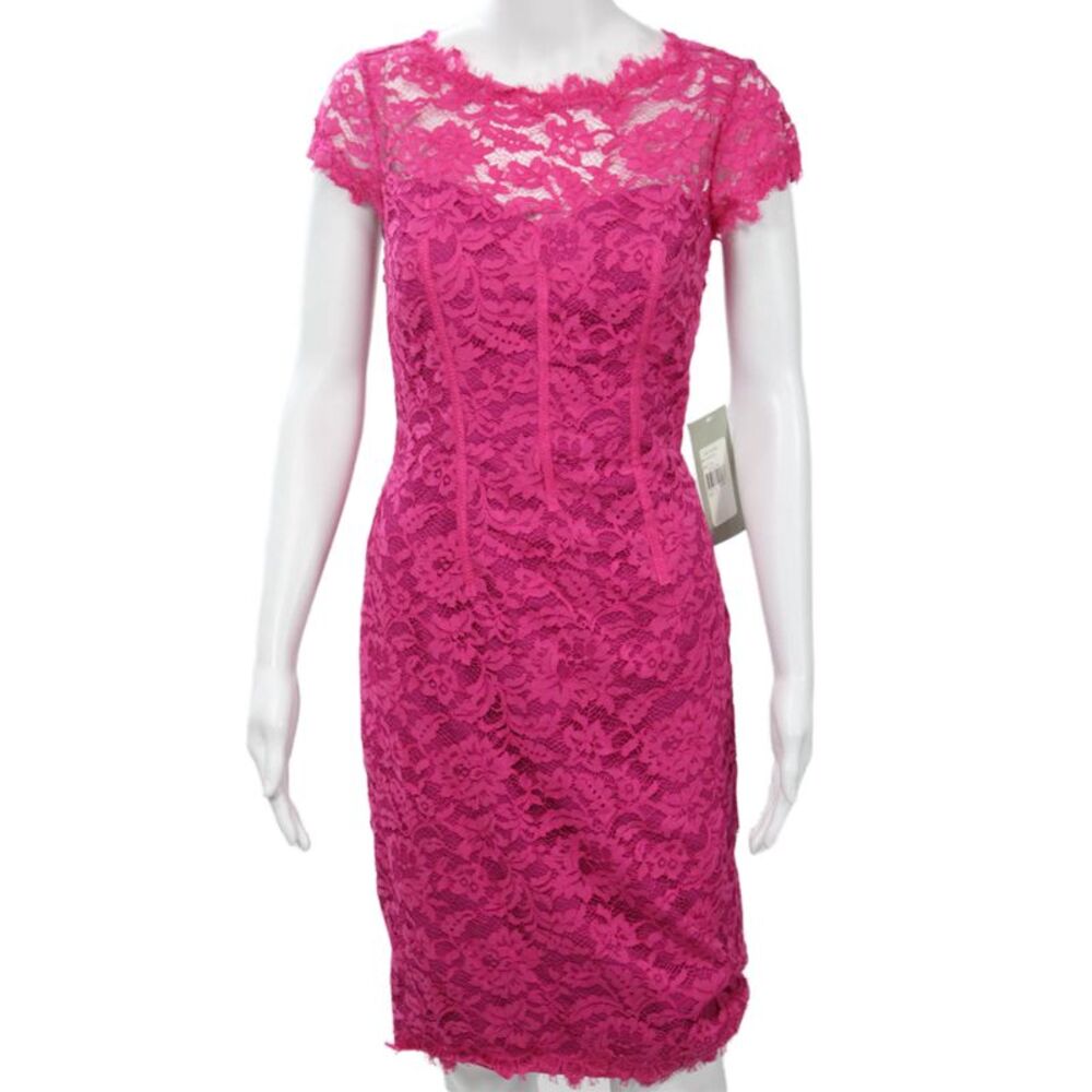 ML Monique Lhuillier Women Pink Sheath Bodycon Dress Short Sleeve Size 2